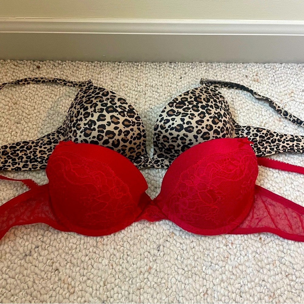Leopard Print and Red Lace Sexy Push-Up Bras